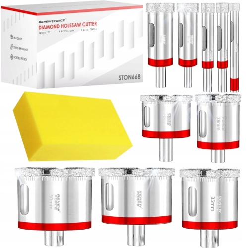 OTWORNICA DIAMENTOWA KORONKA DO GRESU PŁYTEK GLAZURY ZESTAW 10 szt ⌀ 6-68mm