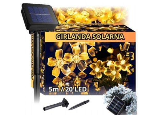 LAMPKI SOLARNE GIRLANDA OGRODOWA SOLARNA KWIATKI BIAŁY CIEPŁY 5M