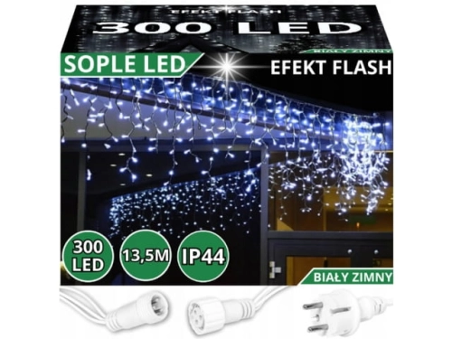 SOPLE LAMPKI LED 300 ZIMNE WISZĄCE ZEWNĘTRZNE ŚWIĄTECZNE EFEKT FLASH 13,5m