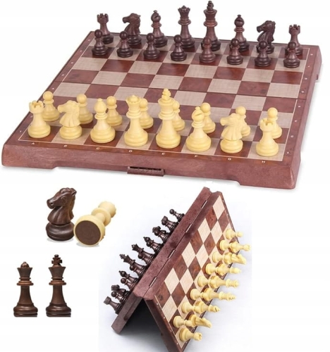 SZACHY MAGNETYCZNE SKŁADANE 25X25 CM PODRÓŻNE ZESTAW WALIZKA NA PREZENT