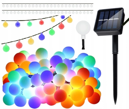 GIRLANDA SOLARNA OGRODOWA 50 KULEK WIELOKOLORWE 7M