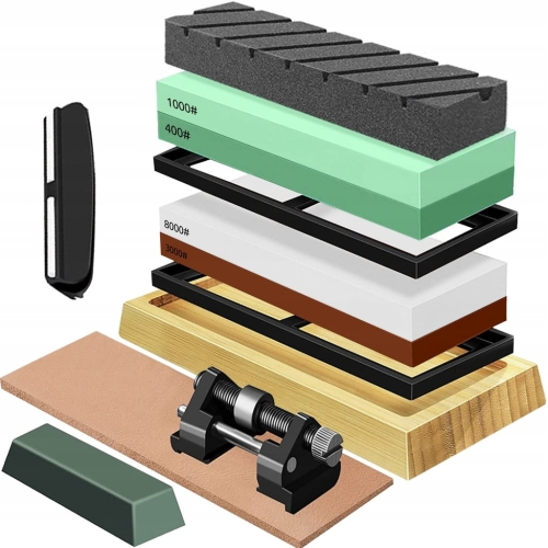 Ostrzałka do noży z kamienia naturalnego + prowadnica