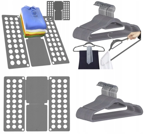 Wieszaki welurowe na ubrania 20 sztuk + deska do składania ubrań