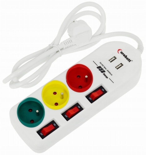 Przedłużacz listwowy 1,5 m 3 szt. gniazd 2xUSB 2,4 mA biały