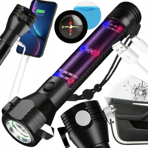 Latarka taktyczna samochodowa turystyczna akumulatorowa z POWERBANK MŁOTEK