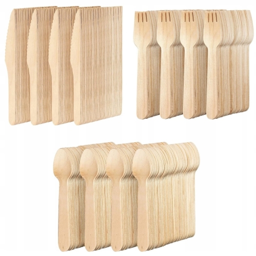 SZTUĆCE PIKNIKOWE TURYSTYCZNE DREWNIANE NOŻE WIDELCE 3x100 JEDNORAZOWE