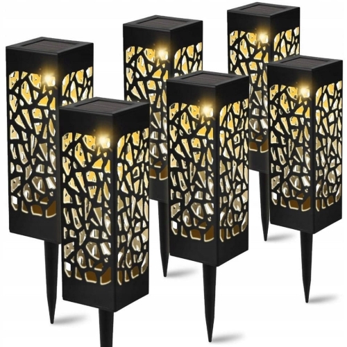 LAMPA SOLARNA OGRODOWA WBIJANA LED SŁUPEK LAMPION HALOGEN 6SZT. 29CM